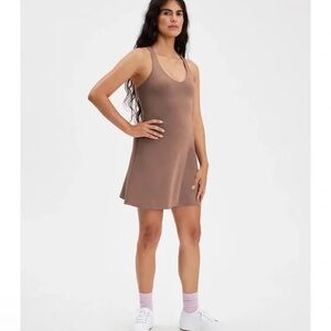 Girlfriend Collective Lola V-Neck Dress in Brown/Mauve Size XL NWT Tennis Sporty